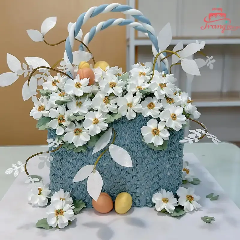 bÃ¡nh sinh nháº­t mÃ u xanh dÆ°Æ¡ng hÃ¬nh giá» hoa