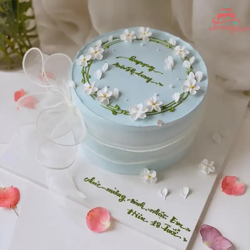 bÃ¡nh sinh nháº­t mÃ u xanh dÆ°Æ¡ng hoa cÃºc hoáº¡ mi